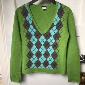 JCrew green/blue/grey argyle v neck sweater M